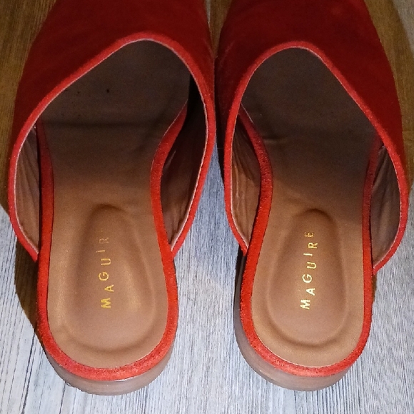 Maguire Suede Flat Mules — Tomato Red — Women's Size 9 — Pointed Toe — Designer - Picture 3 of 5